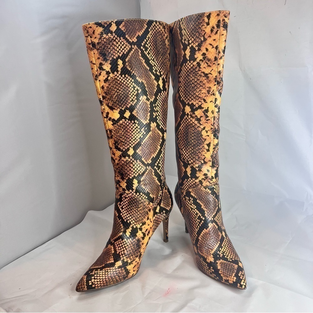 Womens Yellow Snakeskin Padded Kimari Pointed Toe Stiletto Heeled Boots - Picture 6 of 8